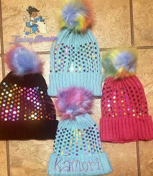 Kids Sparkly Pom Pom Beanie